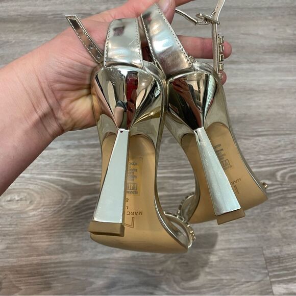 MARC FISHER KARIMA HEELED SANDALS Golden Tone Rhinestone Straps Sandals - Picture 3 of 11